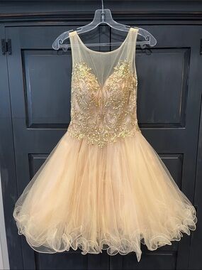 Gold Embellished Tulle Homecoming Dress